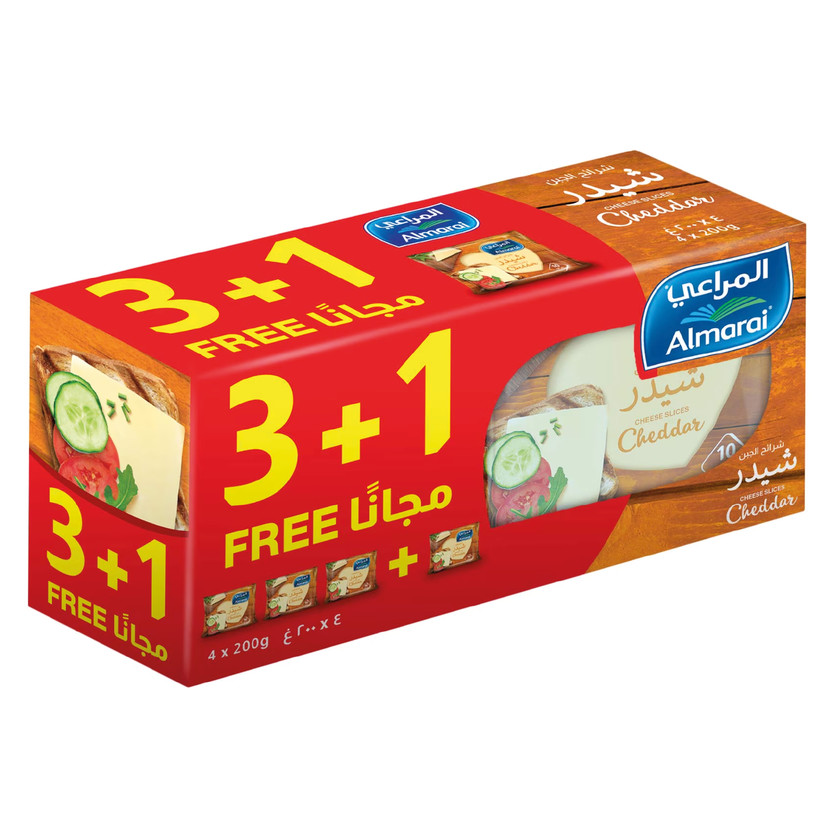 01521-ربطه جبنه شرائح شيدر المراعي 3+1 200 جرام - الصورة 1