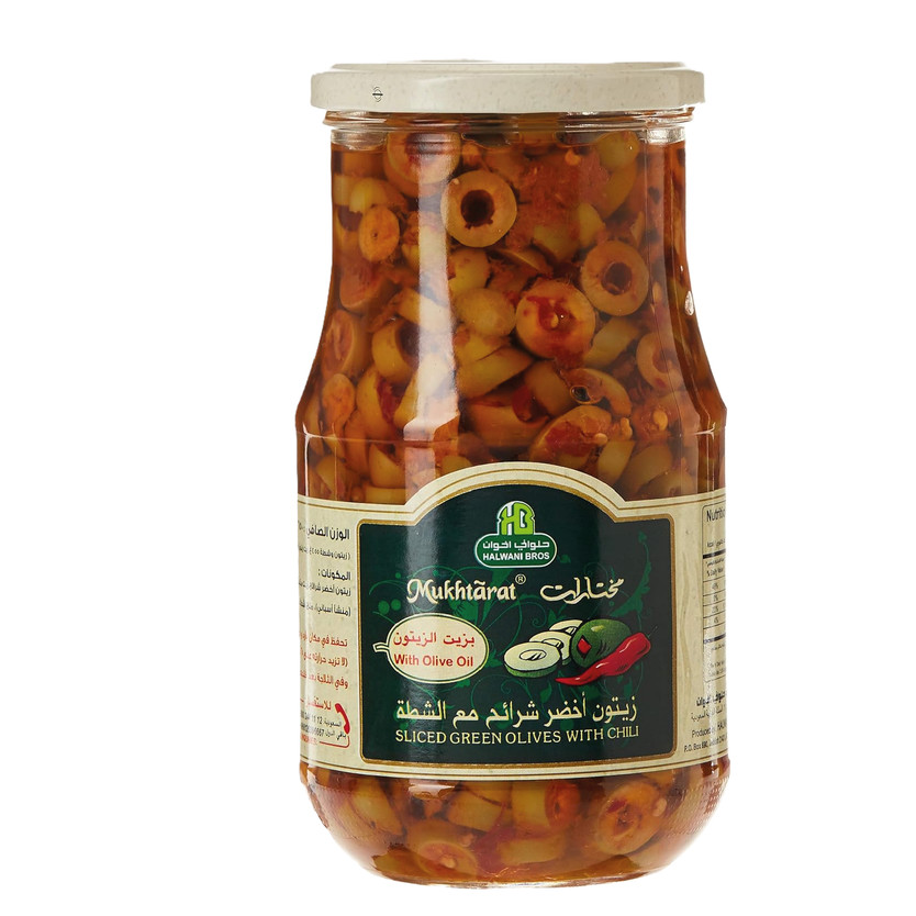 21172-حبة زيتون اخضر حار شرائح حلواني 650 جم - الصورة 1