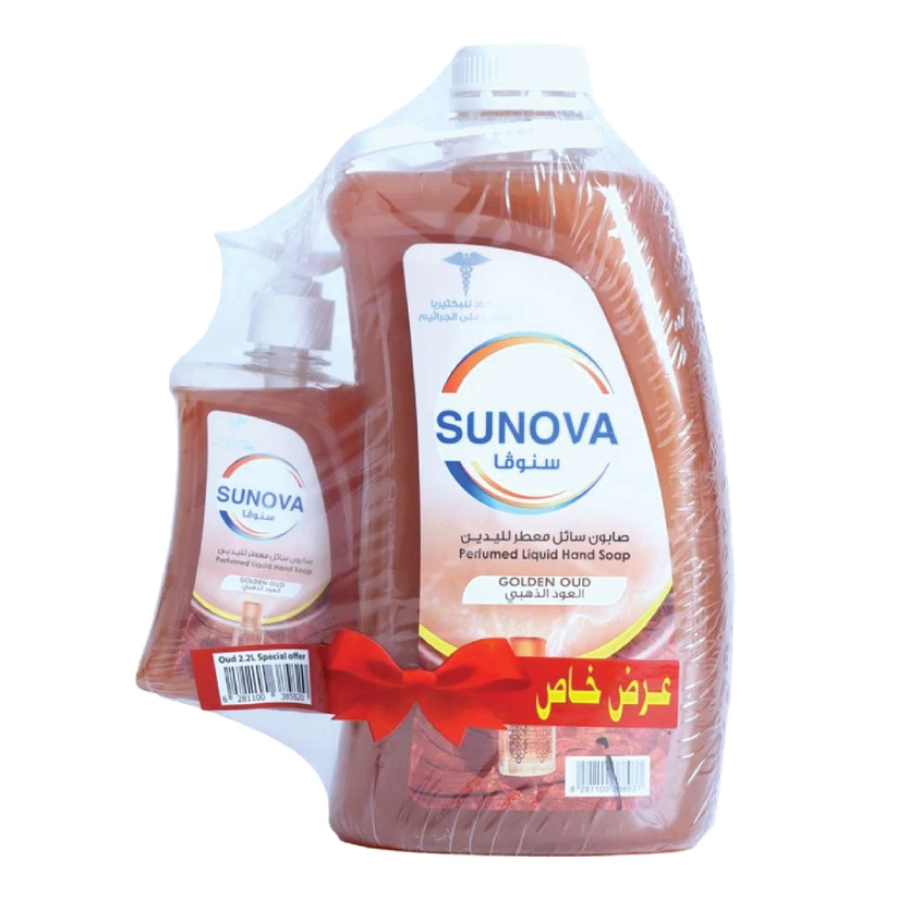 34856-حبة صابون يد سائل بالعود سنوفا 2.2 لتر+ 330 مل - Image 1