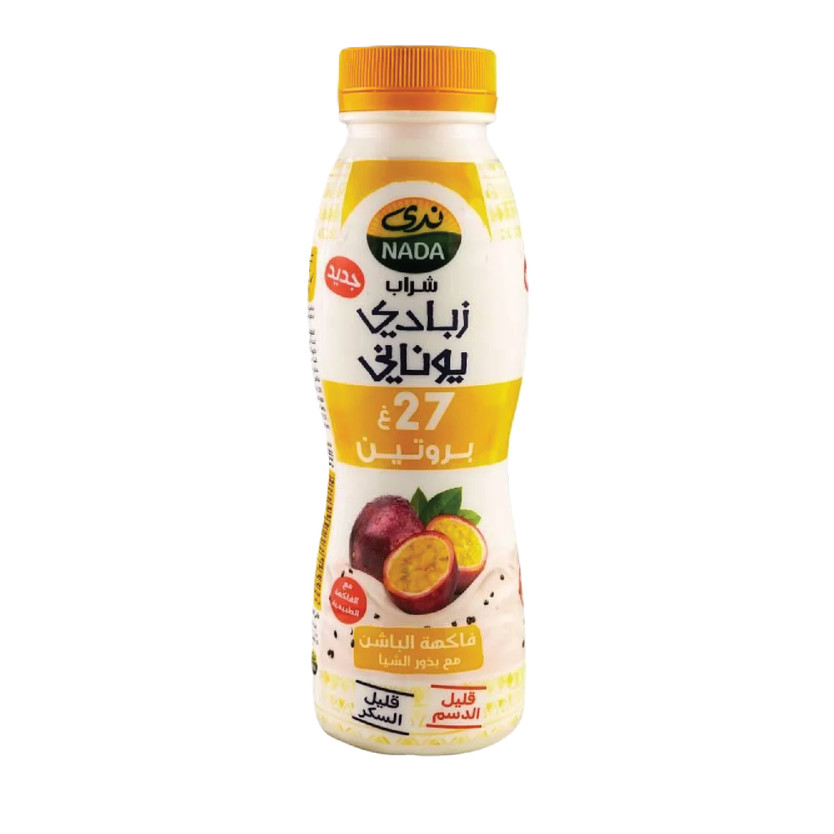 5541-حبة شراب زبادي يوناني فاكهة الباشن مع بذور الشيا قليل الدسم ندى 330 مل - Image 1