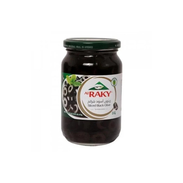 13496-حبة AL-RAKY SLICED BLACK OLIVE 370 GM - Image 1