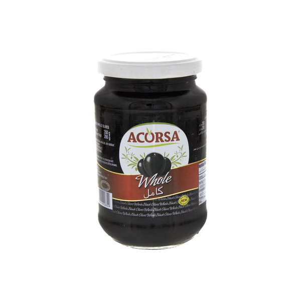 21214-حبة ACORSA WHOLE BLACK OLIVE 200 GM - Image 1